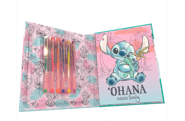 6 Stylos Gels avec Carnet STITCH 18 x 23 Cm