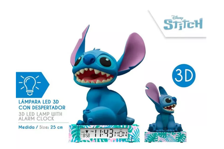 Lampe 3D avec Réveil et Date Stitch 25 Cm