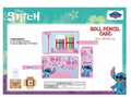 Trousse Enroulable Stitch Rose avec 6 Feutres et 6 Crayons 30 x 20 Cm